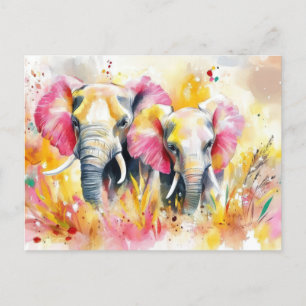 Abstract watercolor illustration of an elephant postcard