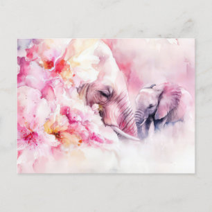 Abstract watercolor illustration of an elephant postcard