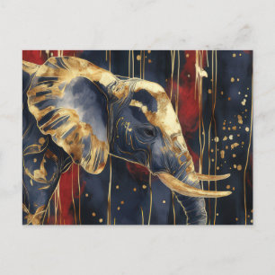 Abstract watercolor illustration of an elephant postcard