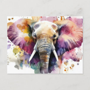 Abstract watercolor illustration of an elephant postcard