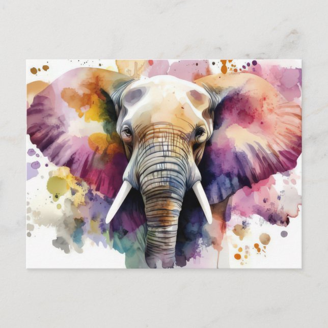 Abstract watercolor illustration of an elephant postcard (Front)