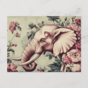Abstract watercolor illustration of an elephant postcard