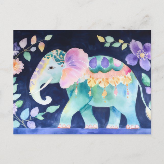 Abstract watercolor illustration of an elephant postcard (Front)