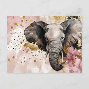 Abstract watercolor illustration of an elephant postcard