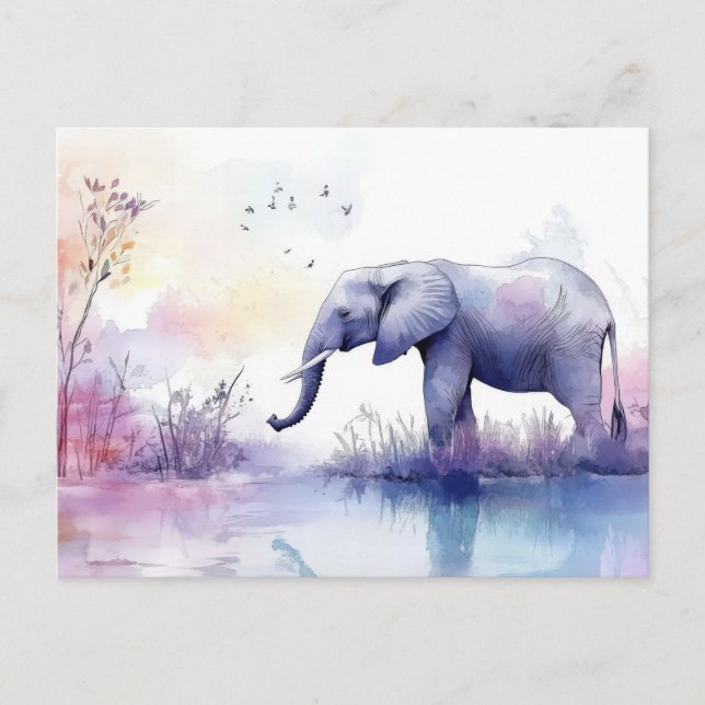 Abstract watercolor illustration of an elephant postcard (Front)