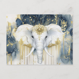 Abstract watercolor illustration of an elephant postcard