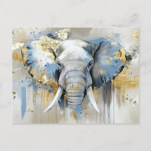 Abstract watercolor illustration of an elephant postcard