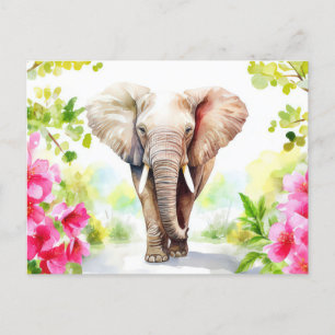 Abstract watercolor illustration of an elephant postcard