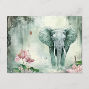 Abstract watercolor illustration of an elephant postcard