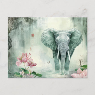 Abstract watercolor illustration of an elephant postcard