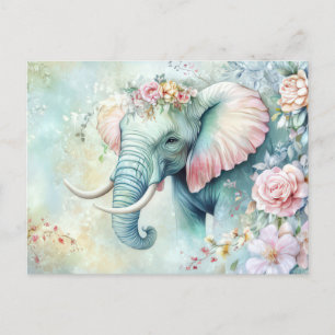 Abstract watercolor illustration of an elephant postcard