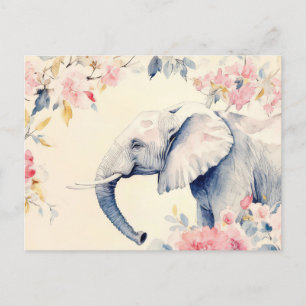 Abstract watercolor illustration of an elephant postcard