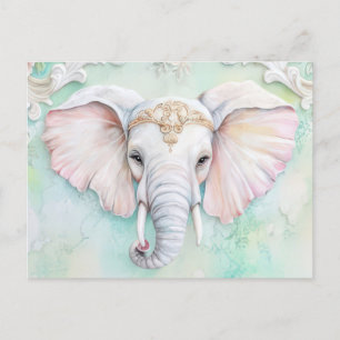 Abstract watercolor illustration of an elephant postcard