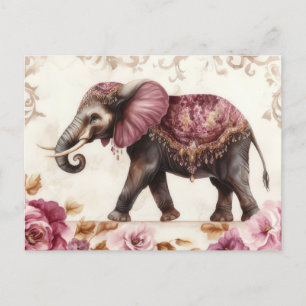 Abstract watercolor illustration of an elephant postcard