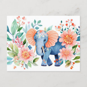 Abstract watercolor illustration of an elephant postcard