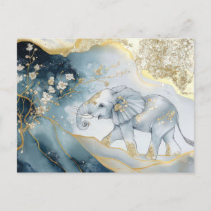 Abstract watercolor illustration of an elephant postcard