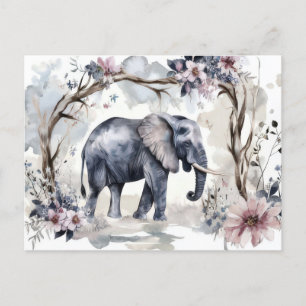Abstract watercolor illustration of an elephant postcard