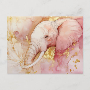 Abstract watercolor illustration of an elephant postcard