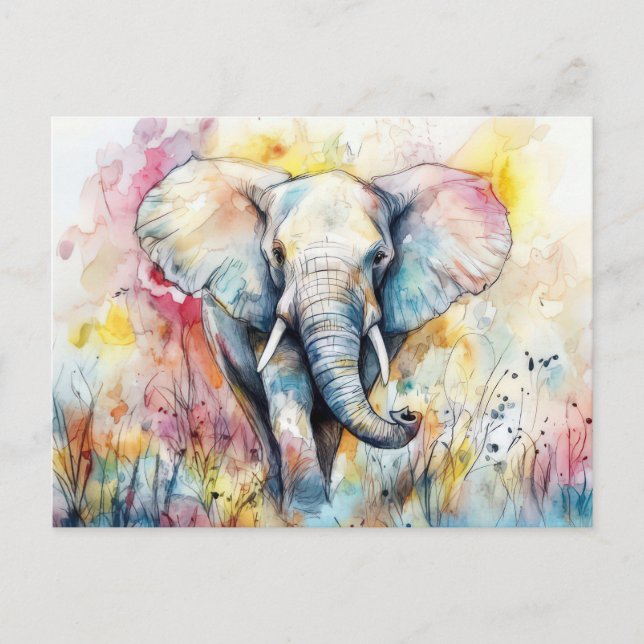 Abstract watercolor illustration of an elephant postcard (Front)