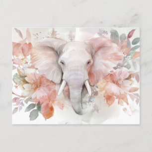 Abstract watercolor illustration of an elephant postcard