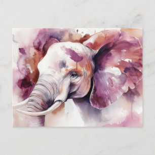 abstract watercolor illustration of an elephant postcard
