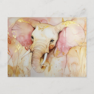 Abstract watercolor illustration of an elephant postcard