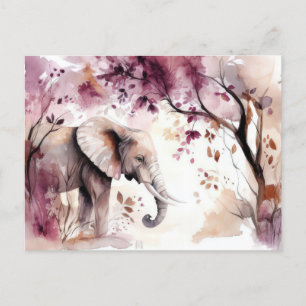 Abstract watercolor illustration of an elephant postcard