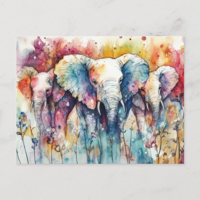 Abstract watercolor illustration of an elephant postcard (Front)