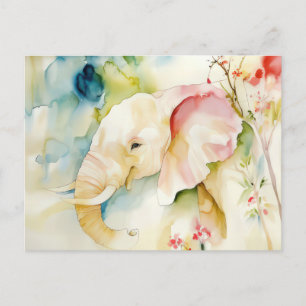 Abstract watercolor illustration of an elephant postcard