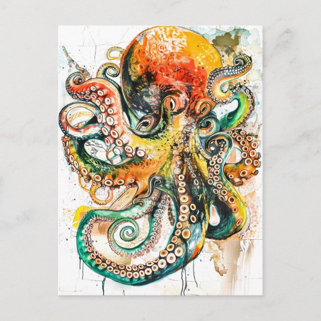 Abstract Watercolor Illustration of an Octopus Postcard (Front)