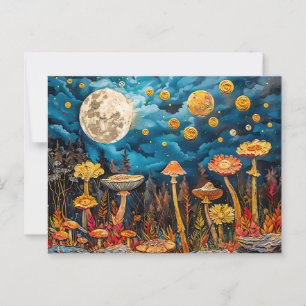 Abstract watercolor illustration of full moon over postcard