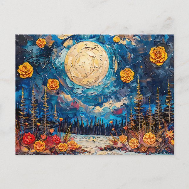 Abstract watercolor illustration of full moon over postcard (Front)