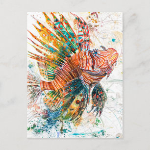 Abstract Watercolor Illustration of Lionfish Postcard