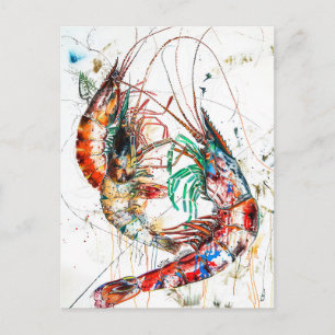 Abstract Watercolor Illustration of Shrimp Postcard