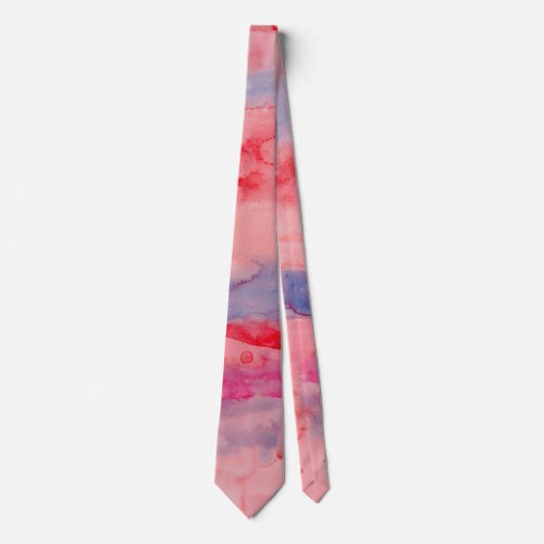Abstract Watercolor in Red Blue Coral Neck Tie