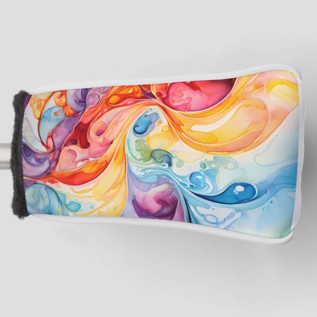 Abstract Watercolor in Sunset Colors Golf Head Cover (Front)