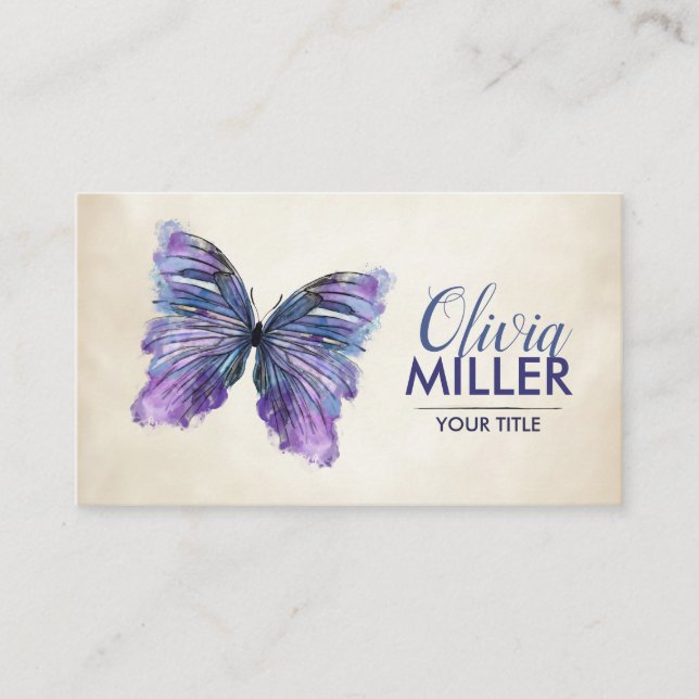 Abstract watercolor ink butterfly business card (Front)