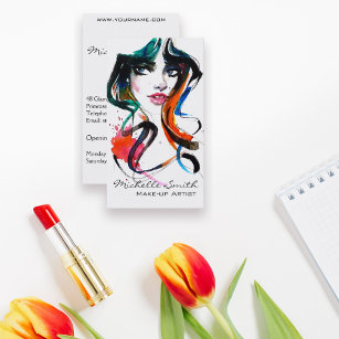 Abstract Watercolor ink colorful woman makeup Busi Business Card