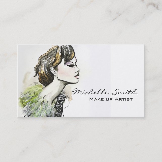 Abstract Watercolor ink colorful woman makeup Business Card (Front)