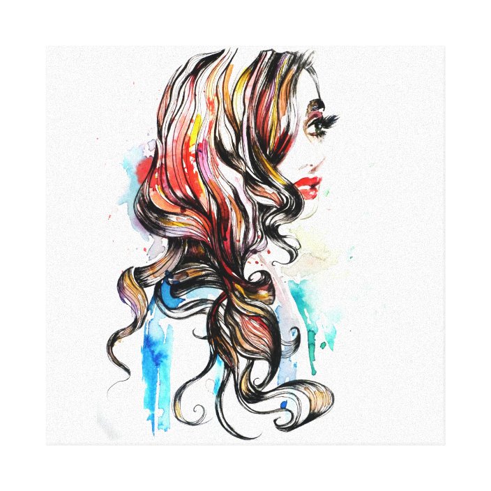 Abstract Watercolor Ink Colorful Woman Makeup Canvas Print