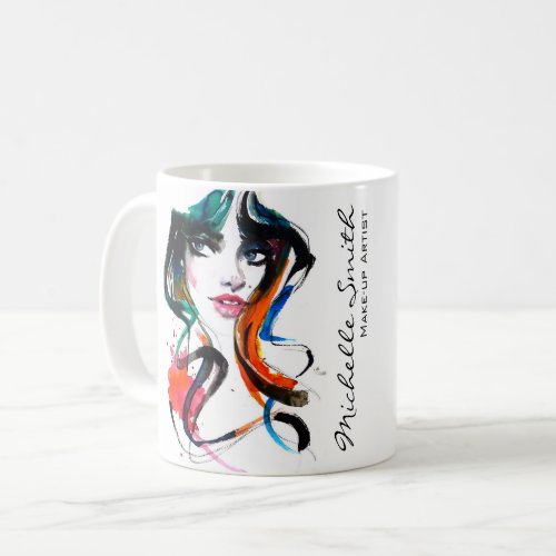 Abstract Watercolor ink colorful woman makeup Coff Coffee Mug