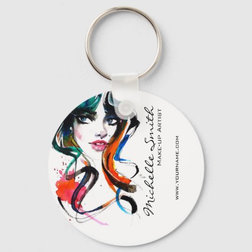 Abstract Watercolor ink colorful woman makeup Keyc Keychain