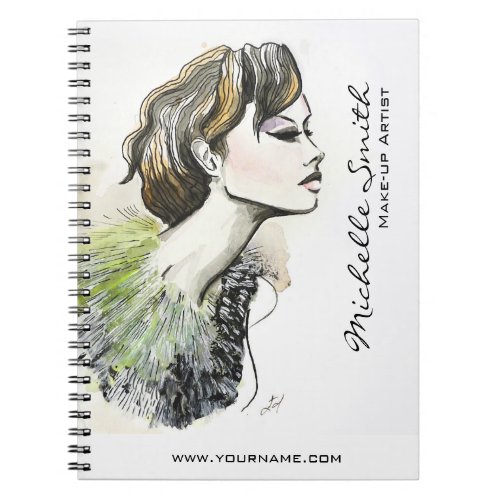 Abstract Watercolor ink colorful woman makeup Notebook