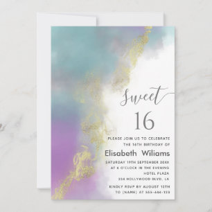 Abstract watercolor ink gold  modern script invitation