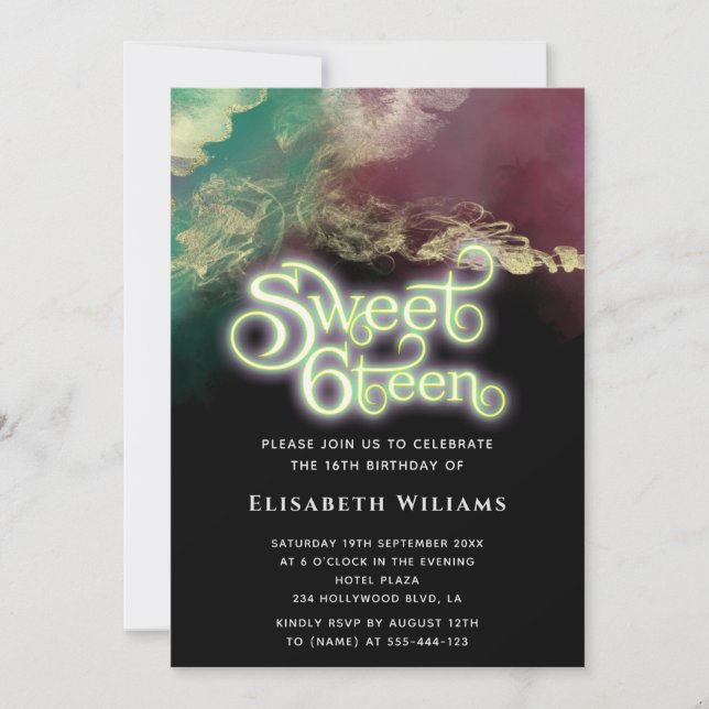 Abstract watercolor  ink gold  modern typography  invitation (Front)