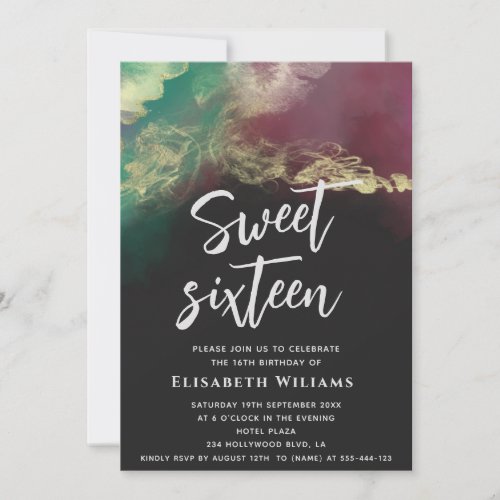 Abstract watercolor ink gold  modern typography  invitation