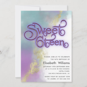 Abstract watercolor ink gold modern typography invitation