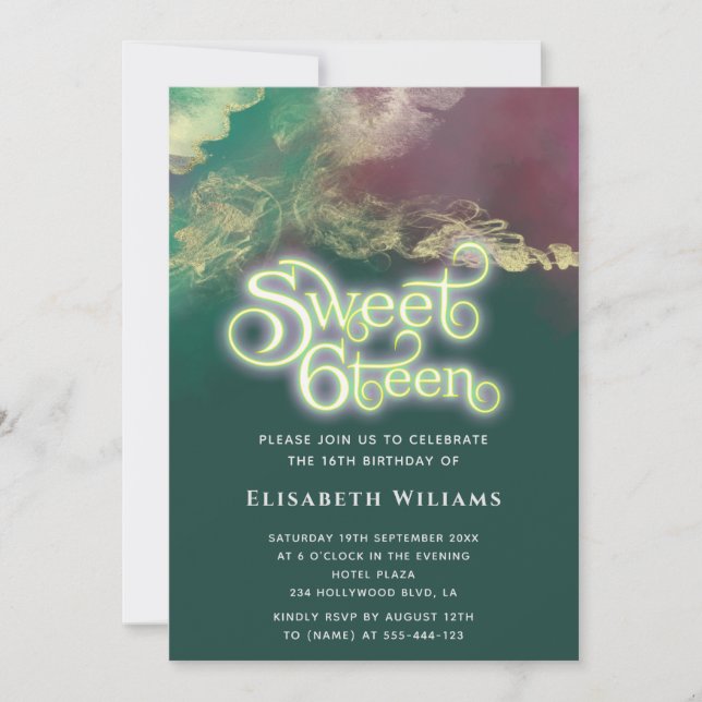 Abstract watercolor ink gold modern typography  invitation (Front)