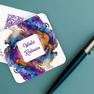 Abstract watercolor ink QR Code Square Business Card