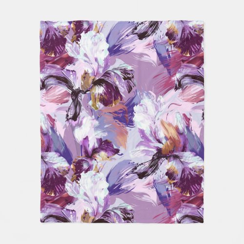 Abstract Watercolor Iris Print Fleece Blanket